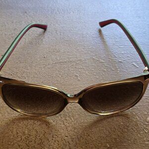 VINTAGE Gucci Brown Square Sunglasses Pink Green Web Stripe ..Made in Italy
